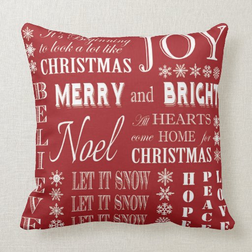 modern vintage Christmas words Throw Pillow Zazzle
