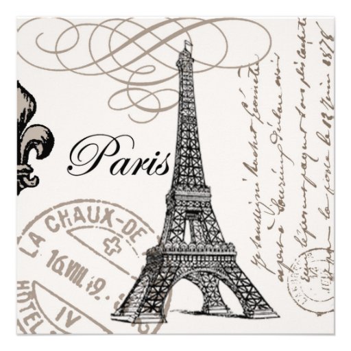 modern vintage french Eiffel Tower Personalized Invites