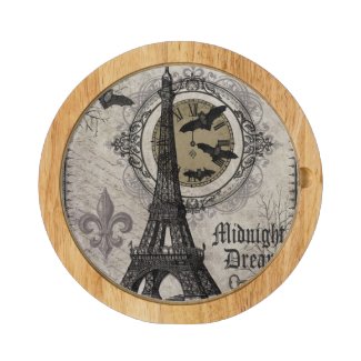modern vintage french halloween Eiffel tower Round Cheese Board