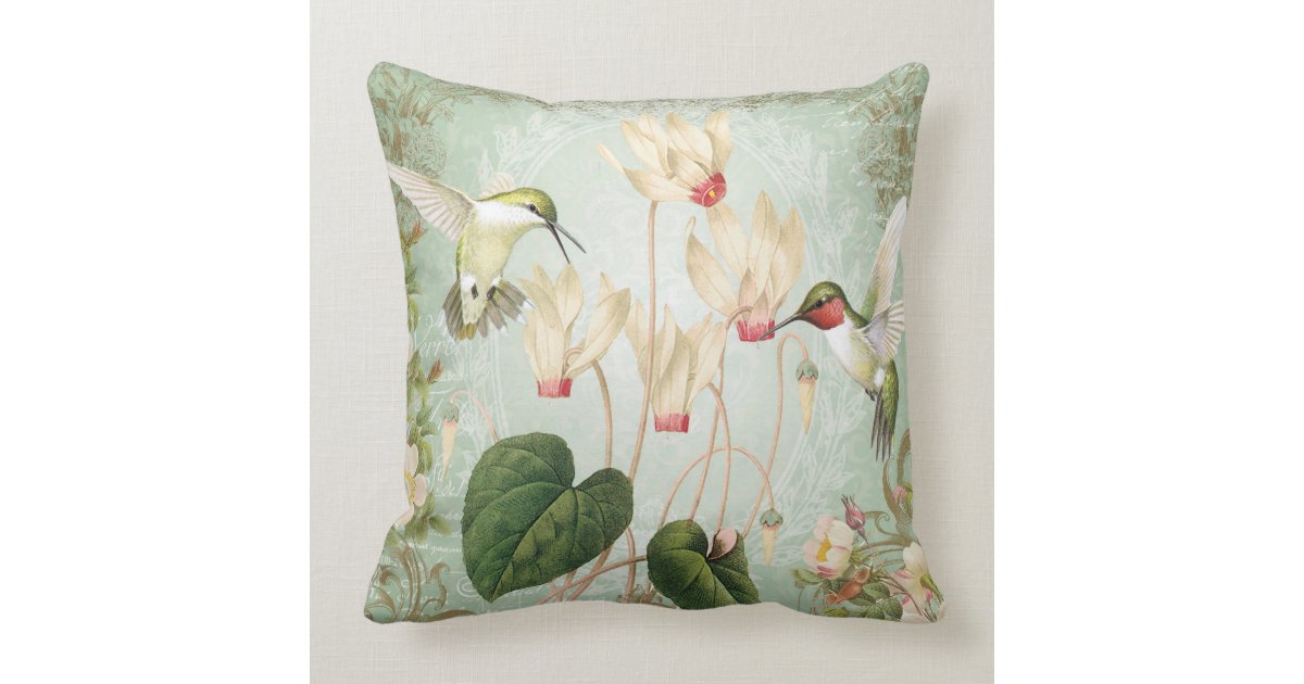 Modern Vintage French Hummingbirds Throw Pillow Zazzle