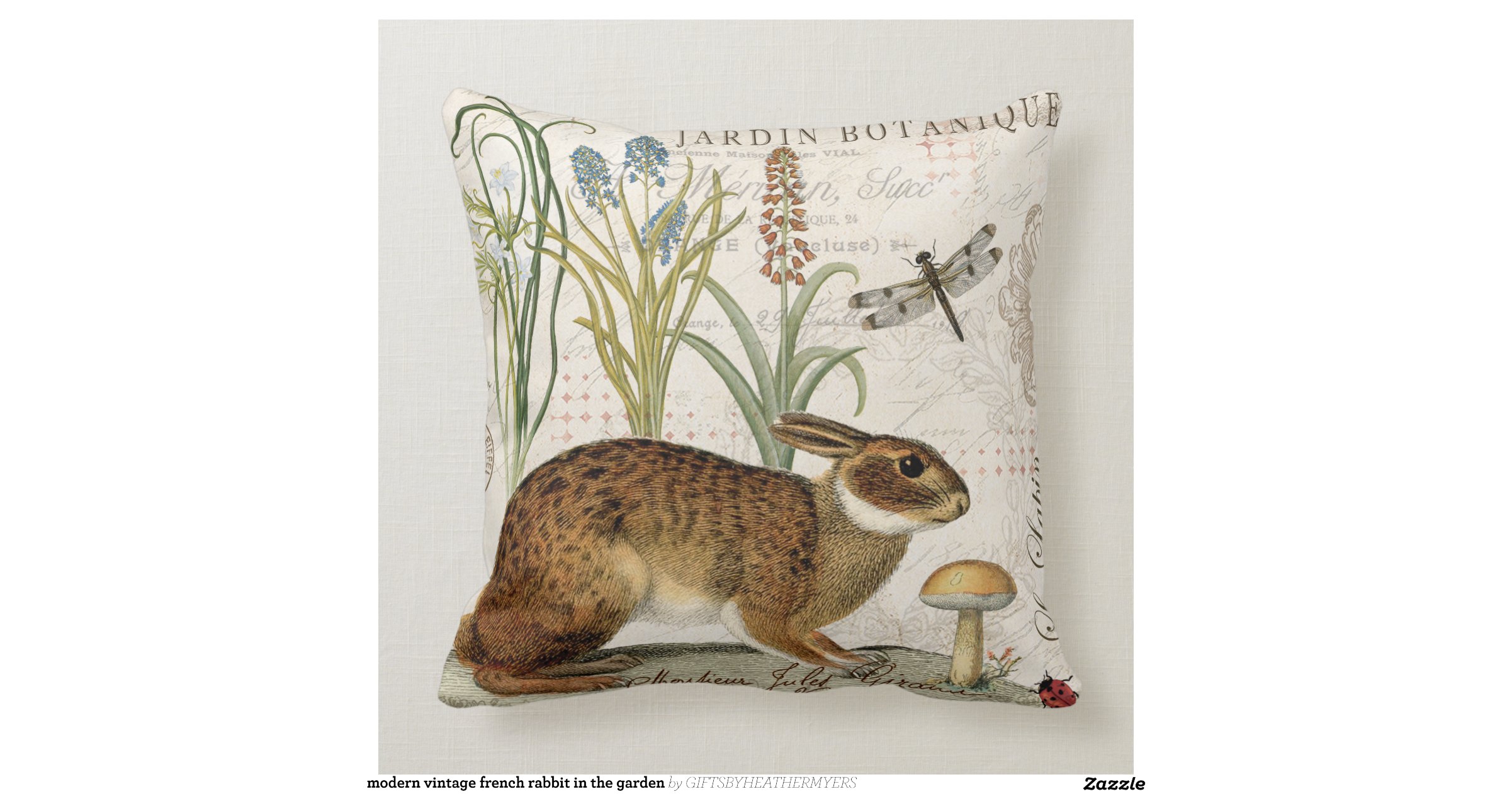 modern vintage french rabbit in the garden throw pillows Zazzle
