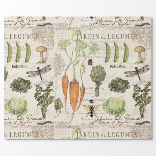 modern vintage french vegetable garden wrapping paper