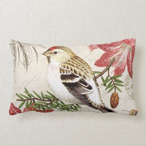 modern vintage french winter bird throw pillows Zazzle