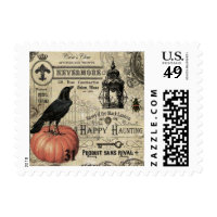 Modern Vintage Halloween pumpkin and crow Stamps