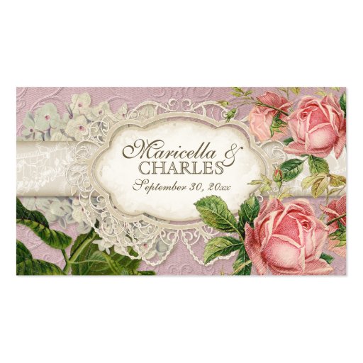 Modern Vintage Lace Tea Stained Hydrangea n Roses Business Card (front side)