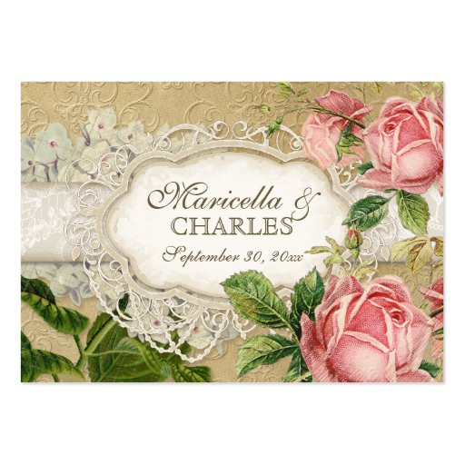 Modern Vintage Lace Tea Stained Hydrangea n Roses Business Card Template (front side)