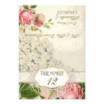 Modern Vintage Lace Tea Stained Hydrangea n Roses Personalized Invite