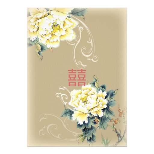 modern vintage peony floral chinese Wedding Custom Invitations