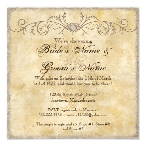 Modern Vintage Peony Floral Swirls Couple Shower Personalized Invites
