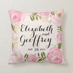 Modern Vintage Pink Floral Personalized Wedding Pillows