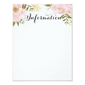Modern Vintage Pink Floral Wedding Information 4.25x5.5 Paper Invitation Card