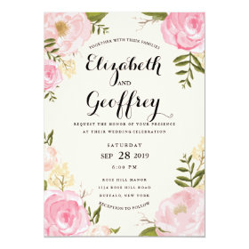 Modern Vintage Pink Floral Wedding Invitation 5