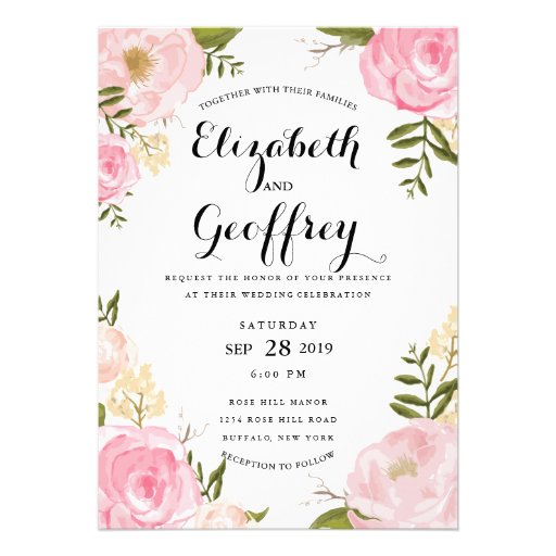 Modern Vintage Pink Floral Wedding Invitation