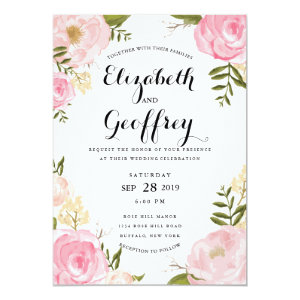 Modern Vintage Pink Floral Wedding Invitation