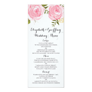Modern Vintage Pink Floral Wedding Menu 4x9.25 Paper Invitation Card