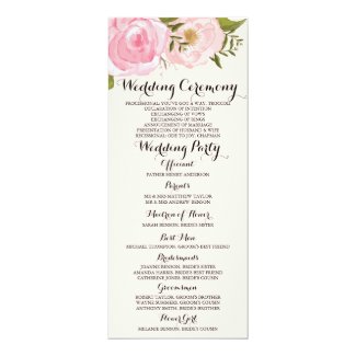 Modern Vintage Pink Floral Wedding Program Card Personalized Invites