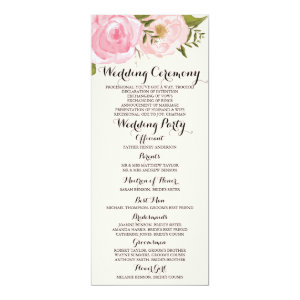 Modern Vintage Pink Floral Wedding Program Card 4