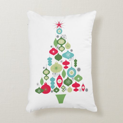 modern vintage retro christmas tree decorative pillow Zazzle