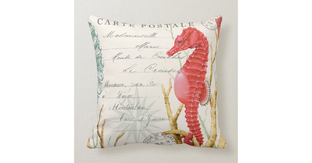 modern vintage seahorse throw pillow Zazzle