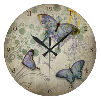 Modern Vintage Wallpaper Floral Design Butterflies Wall Clocks