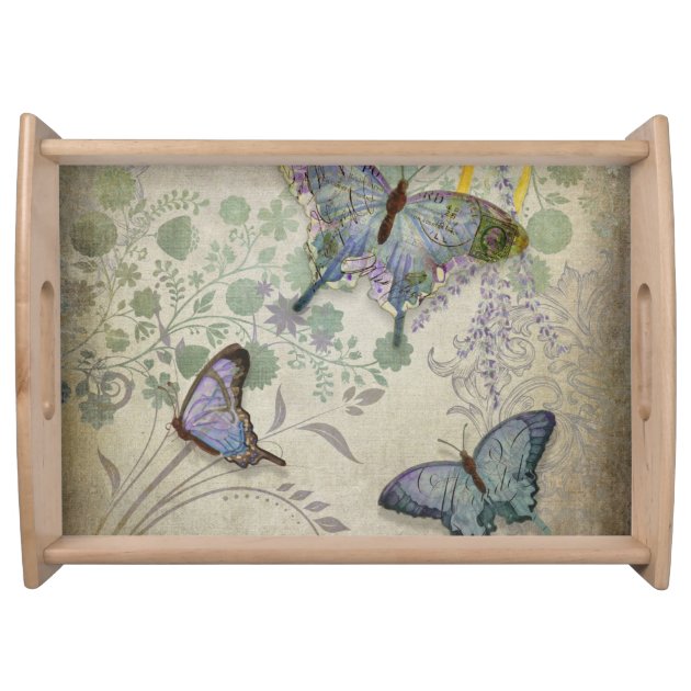 Modern Vintage Wallpaper Floral Design Butterflies Food Trays