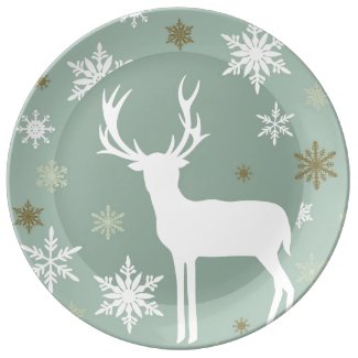 modern vintage winter silhouette deer plate porcelain plate