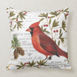 Modern vintage woodland cardinal throw pillow
