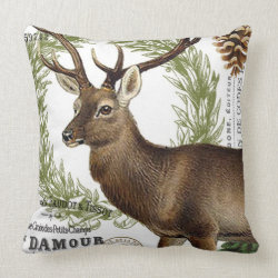 modern vintage woodland winter deer throw pillow