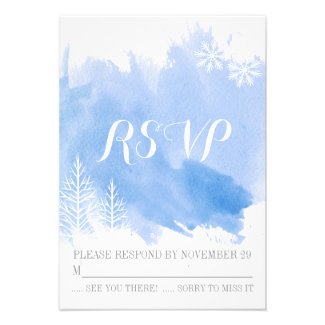 Modern watercolor blue winter wedding RSVP reply