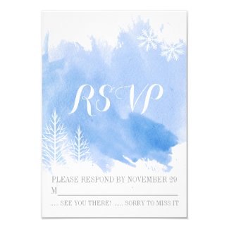 Modern watercolor blue winter wedding RSVP reply Personalized Invitations