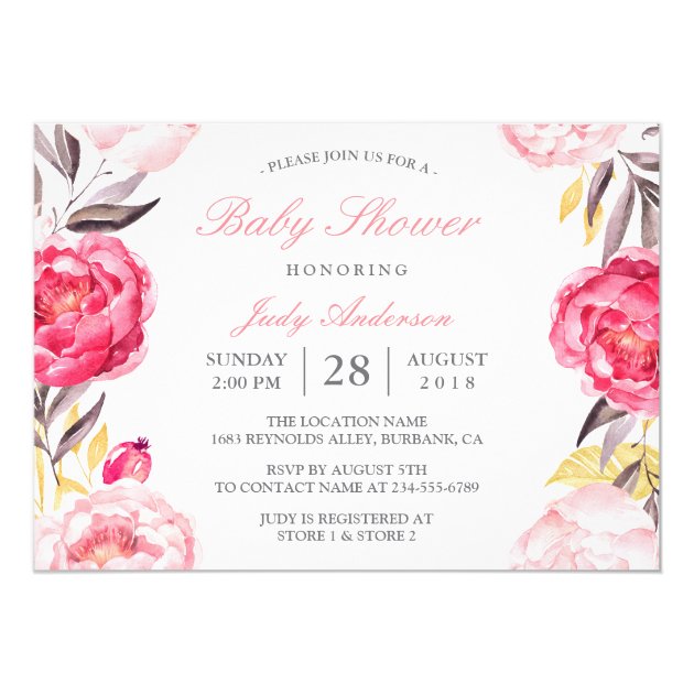 Modern Watercolor Floral Botanical Baby Shower Card