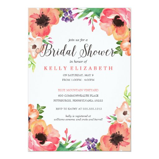 MODERN WATERCOLOR FLORAL bridal shower invitation Zazzle