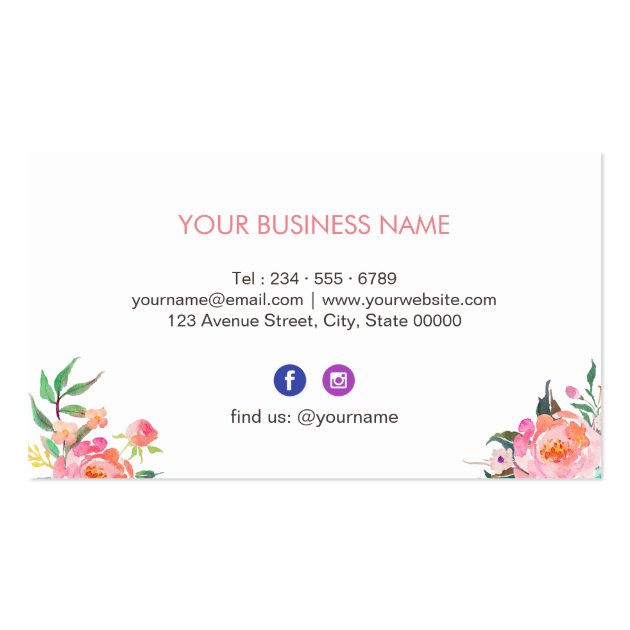 Modern Watercolor Floral Facebook Instagram Icon Business Card (back side)
