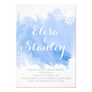 Modern watercolor splash blue winter wedding custom invitation