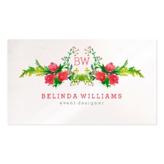 Modern Watercolors Pink Flowers Illustration Double-Sided Standard Business Cards (Pack Of 100)
