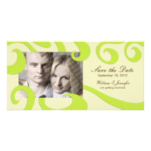 Modern Wedding Save the Date PhotoCard Cream/Green Personalized Photo Card