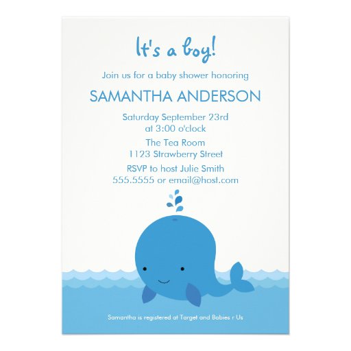 Modern Whale Baby Shower Invitation - Boy (front side)