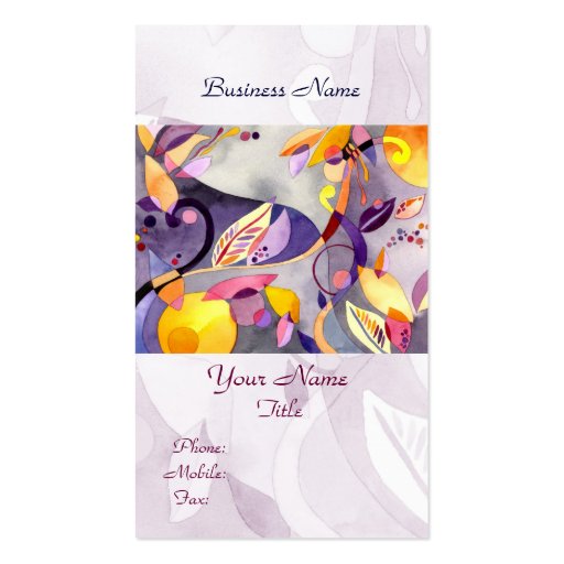 Modern Whimsical Leaves Business Cards (front side)