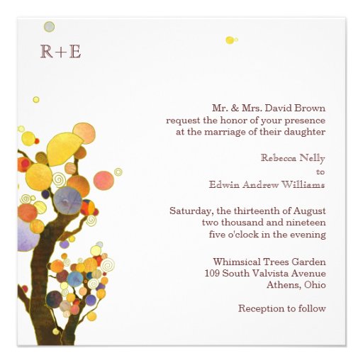 Modern Whimsical Trees White Formal Wedding Personalized Invites