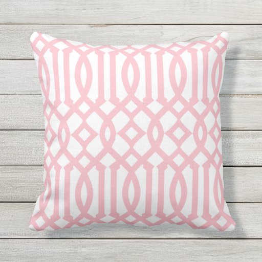 Modern White and Light Pink Imperial Trellis Outdoor Pillow Zazzle