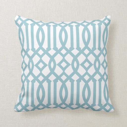 Modern White and Sky Blue Imperial Trellis Throw Pillow Zazzle