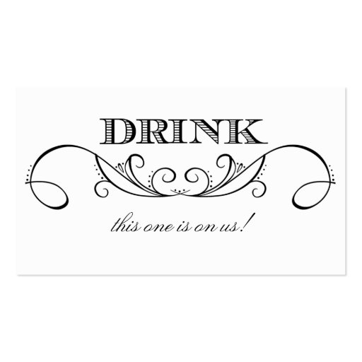 Modern White & Black Swirl Wedding Drink Ticket Business Card Template (front side)