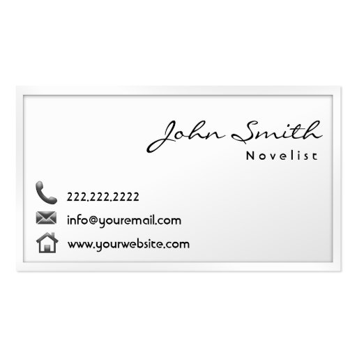 Modern White Border Novelist Business Card (front side)