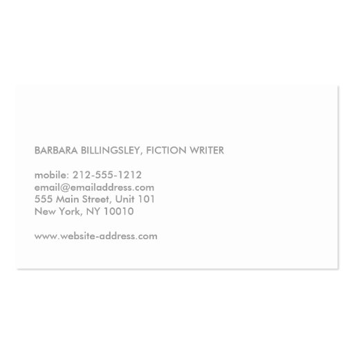MODERN WHITE BUSINESS CARD FOR AUTHORS & WRITERS (back side)