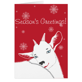 Modern White Christmas Goat Red Greeting Cards