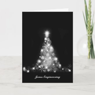 Modern White Christmas Tree Graphic on Black card