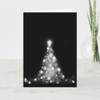 Modern White Christmas Tree on Black Greeting Card