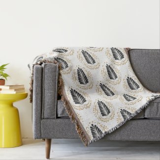 Modern White Gray & Gold Stylized Damasks Pattern Throw