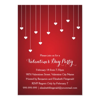 Modern White Hearts on Red Valentines Party Cards