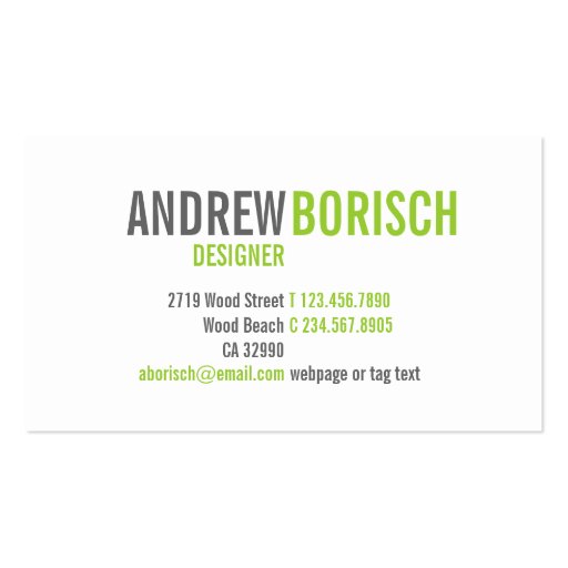 Modern White Lime Green Business Card Template (front side)